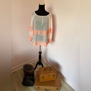 Freeway Peach Sheer and Lace Blouse